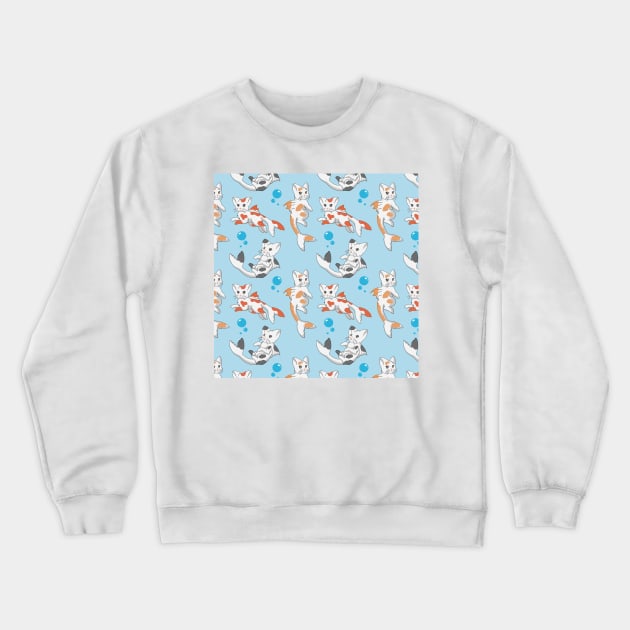 Catfish Pattern Blue Crewneck Sweatshirt by BiscuitSnack